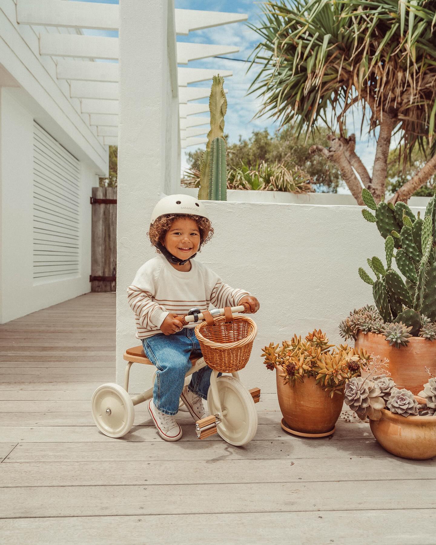 Adventures on three wheelsLeo is 3 years old and is riding our Trike in Cream. Discover the full Trike collection via link in bio