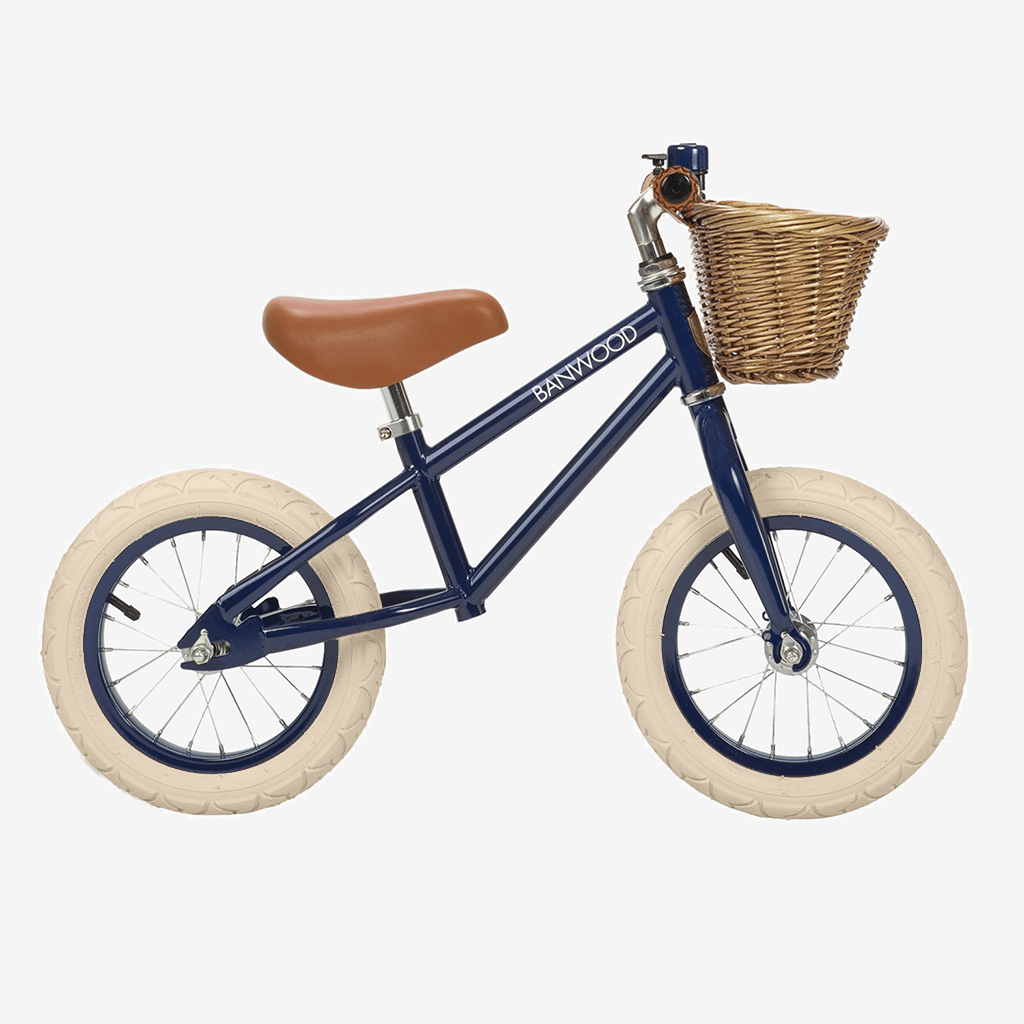 Kinderduwfiets, Blauwe loopfiets, Vintage fietsen